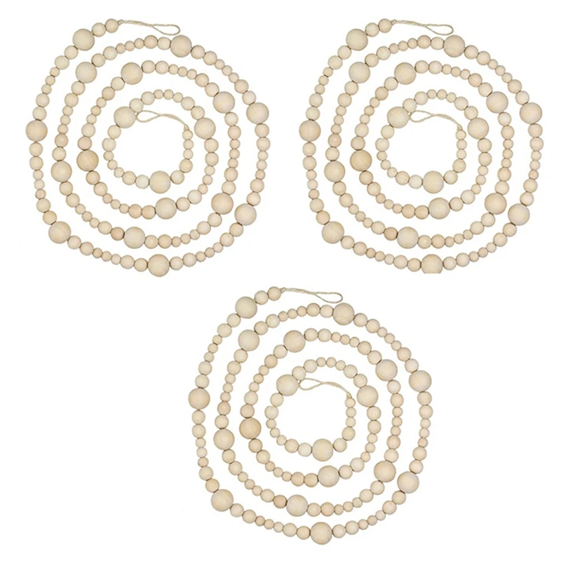 

3 шт., деревянная гирлянда из бусин, 7 футов