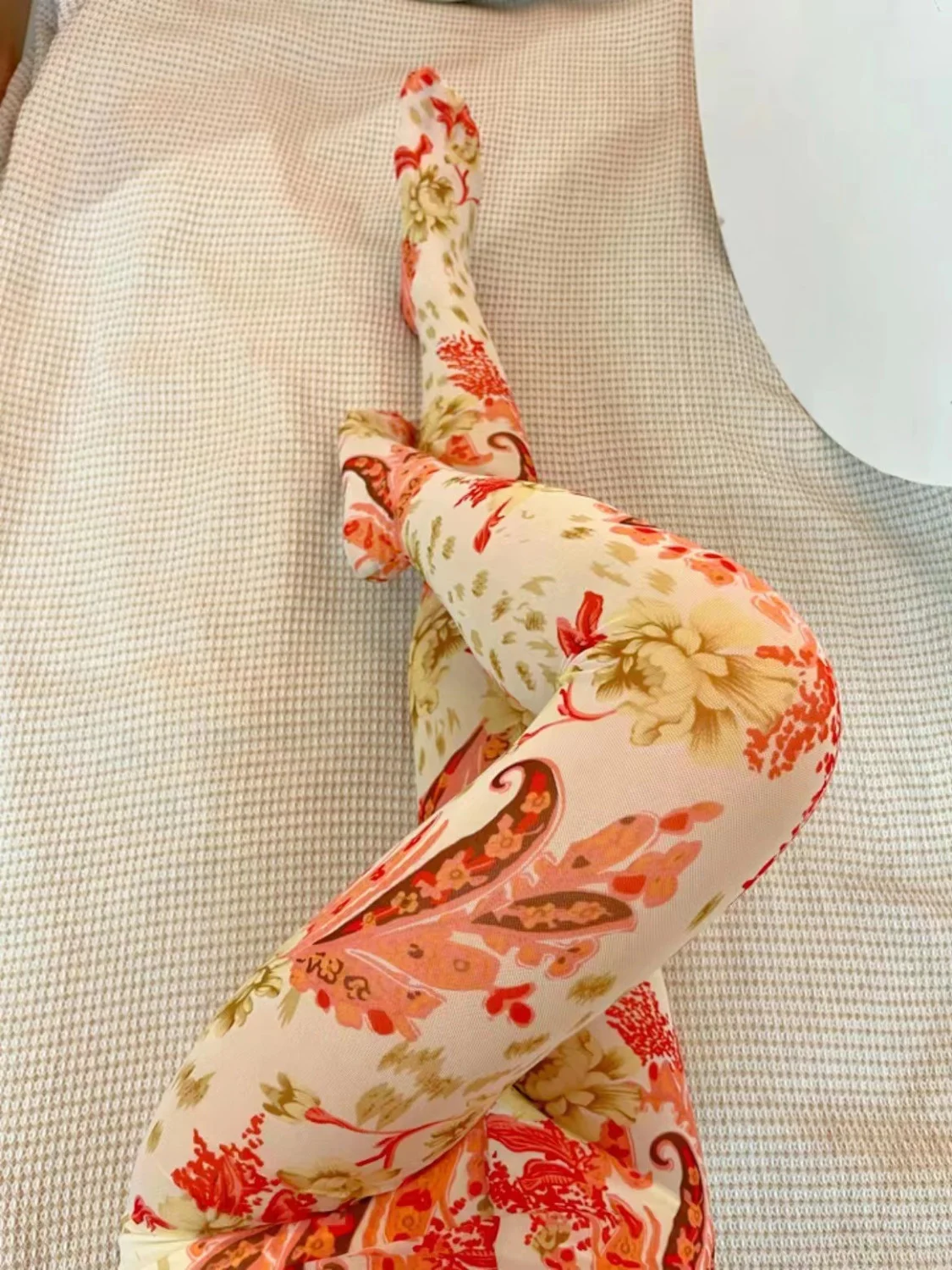 Summer Seam Floral Print Sexy Women Pantyhose Tights See Through Lingerie Female Plus Size Hosiery