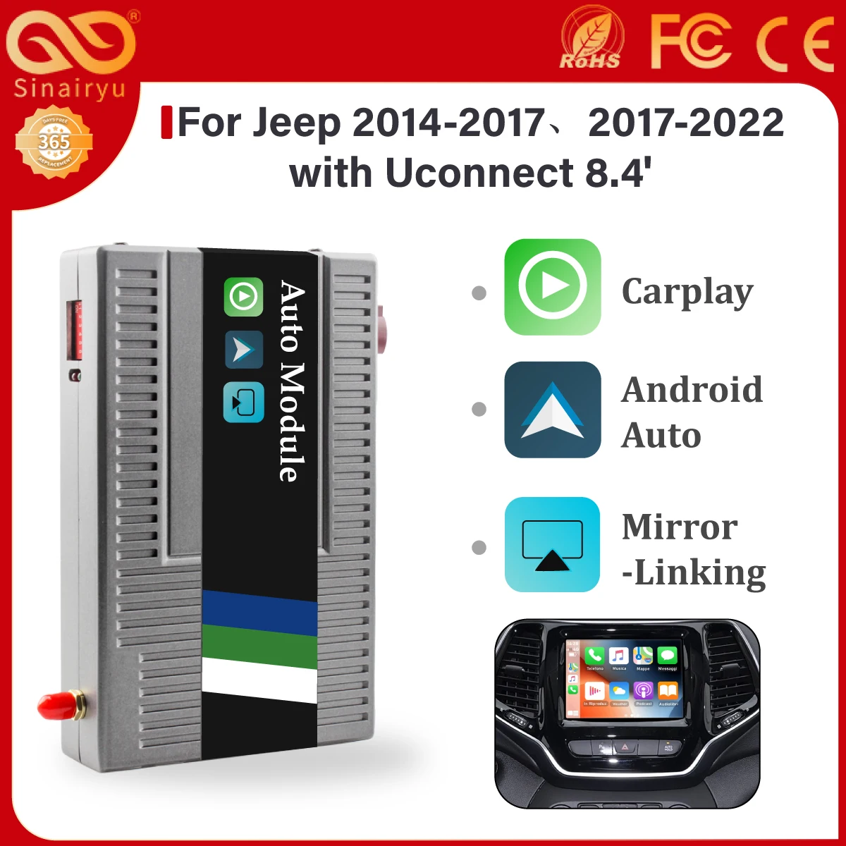 

Sinairyu Apple Carplay Android Auto послепродажное обслуживание камеры беспроводной модуль для Jeep Grand Cherokee XJ KL Wrangler Compass Commander