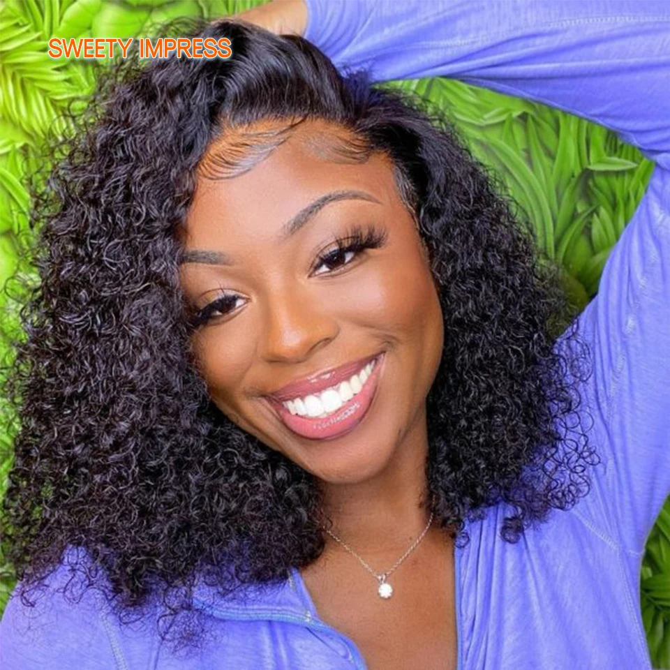 

Water Wave Lace Front Human Hair Wigs T-part Lace Frontal Short Bob Curly Wig For Black Women Remy Wet And Wavy Curly