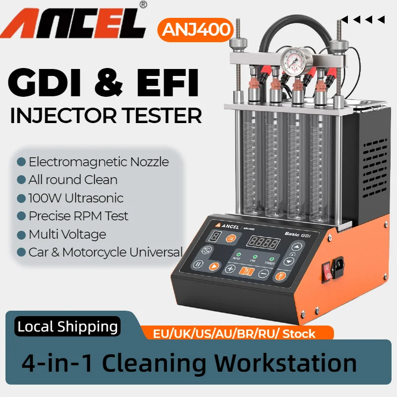Фото ANCEL ANJ400 100W Ультразвуковой цифровой тестер-очиститель форсунок GDI EFI FEI для 4-цилиндровых двигателей, профессиональное оборудование для автосервиса №1