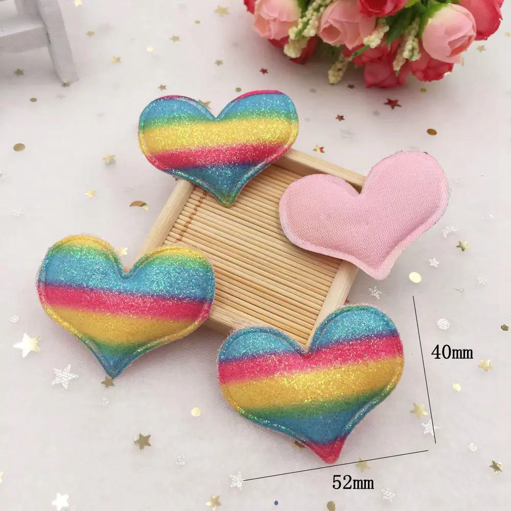 8pcs Glitter Bepowder Padded Fabric Pretty Rainbow Heart Appliques Wedding Patches DIY Hair Clip Accessories Craft Supplies