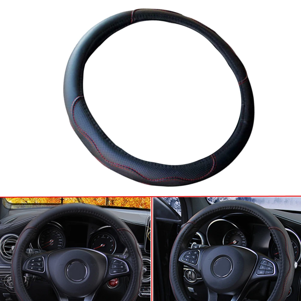 

1pc For 15"/37-38CM PU Leather Cars Auto Vehicle Tuning Steering Wheel Cover Good Grip Durable Interior Accessories Universal