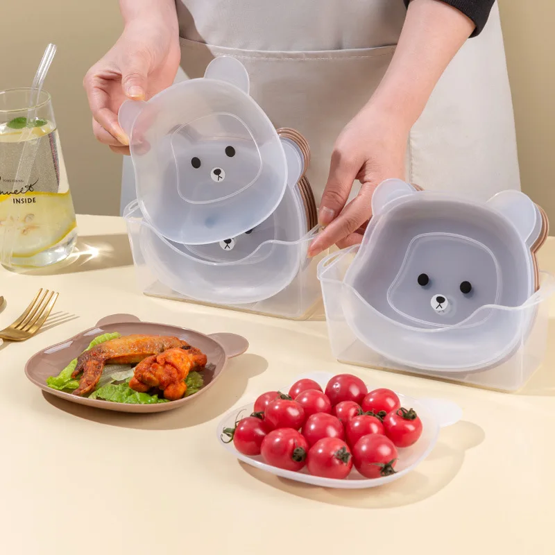 

1PC Cartoon Bear Spit Bone Creative Dish Household Food Grade Plastic Spit Bone Dish Round Square Set Dining Table Garbage Plate