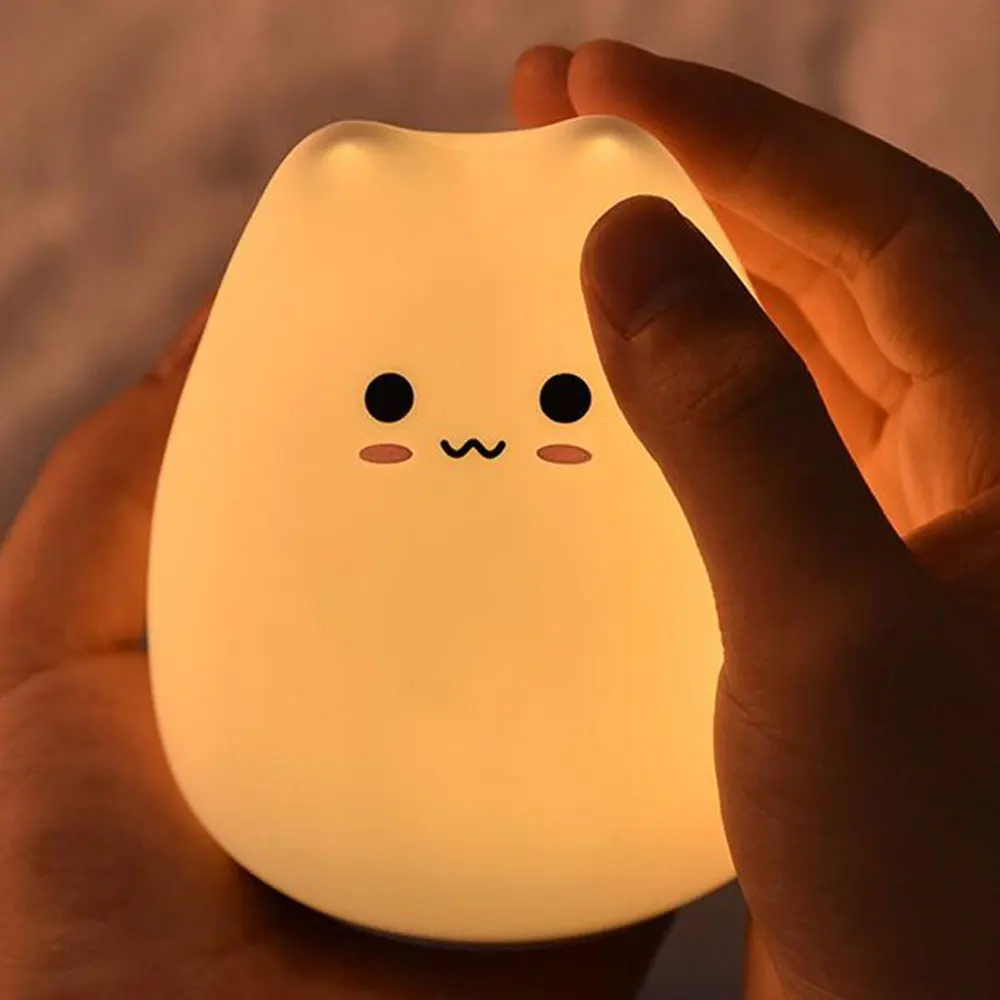 

Миниатюрная популярная Ночная лампа в виде кошки и младенца, 7 цветов, прикосновение, изменение цвета глаз, защита для спальни, прикроватный ночник, подарок для детей