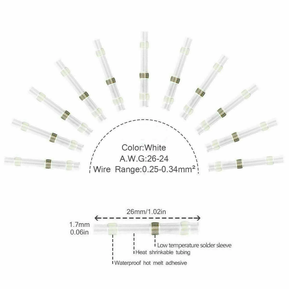 

400Pcs PE Crimp Connector Solder Seal Sleeve Heat Shrink Butt Wire Connectors Terminal Waterproof Kit For Outdoor Applications