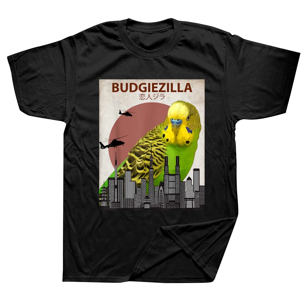 

Funny Budgiezilla Budgie T Shirt Budgerigar Parakeet Lovers Streetwear Short Sleeve Birthday Gifts Summer Style T-shirt Men
