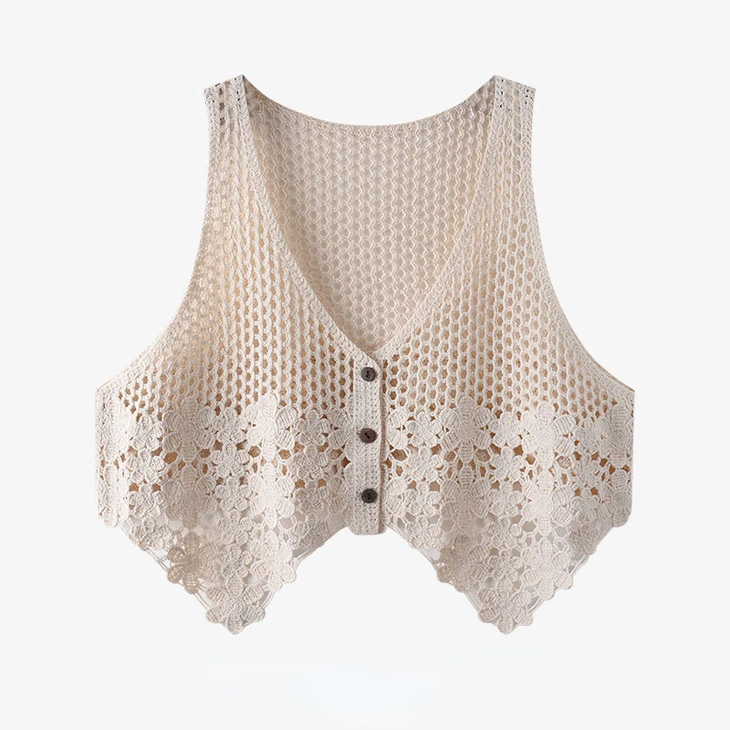

Crochet Vest Women Embroidered Tanks Loose Hollow Out Cardigans Outer Wear Women Tank Tops
