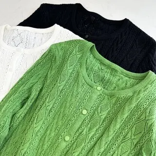 Женский трикотажный кардиган с длинным рукавом Зеленый однобортный хлопковый