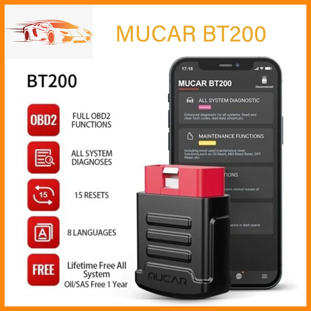 MUCAR BT200 OBD2 Auto Diagnostic Tools Obd 2 Bluetooth Wifi Scanner Code Reader For All Cars Auto Obd2 Tester Free Shipping