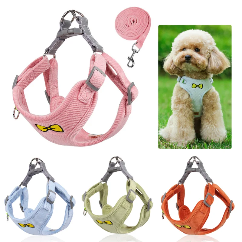 

Summer Corduroy Dog Harness and Leash Set for Small Medium Dogs Breathable Puppy Cat Harness Vest Pet Chihuahua Walking Leash