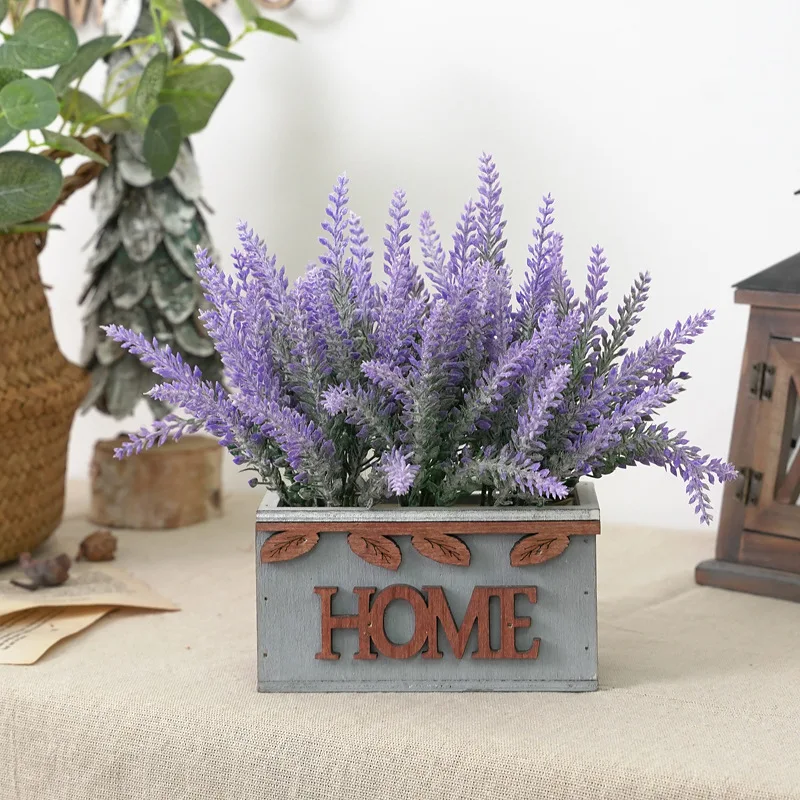 

Artificial Flowers Flocked Plastic Lavender Bundle Fake Plants Wedding Bridal Bouquet Indoor Door Home Kitchen Office Table