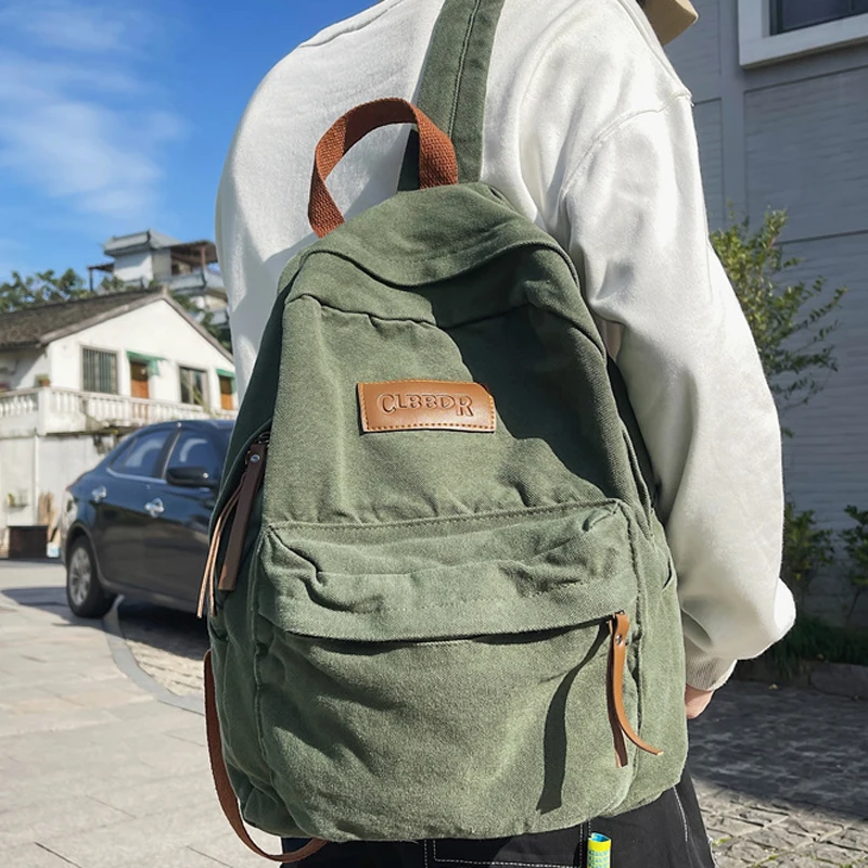 

Холщовая зеленая сумка для мужчин и женщин, Модный милый рюкзак для колледжа для мальчиков и девочек, дорожные сумки для книг, классные женс...