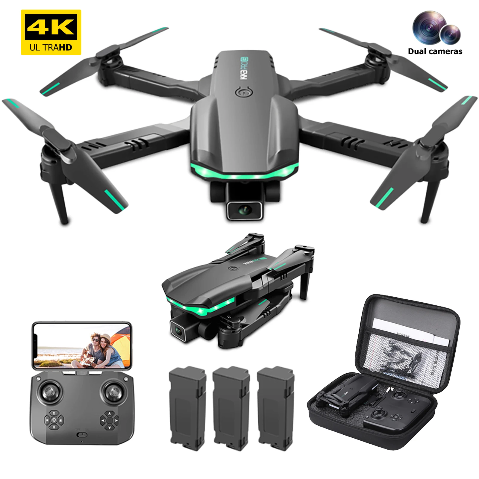 

Квадрокоптер KK3 Pro складной с двойной HD камерой, Wi-Fi, FPV