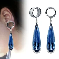 2 pieces ear plugs tunnels and plugs surgical steel earrings body jewelry piercing tunnels for ears topaz dangle earring