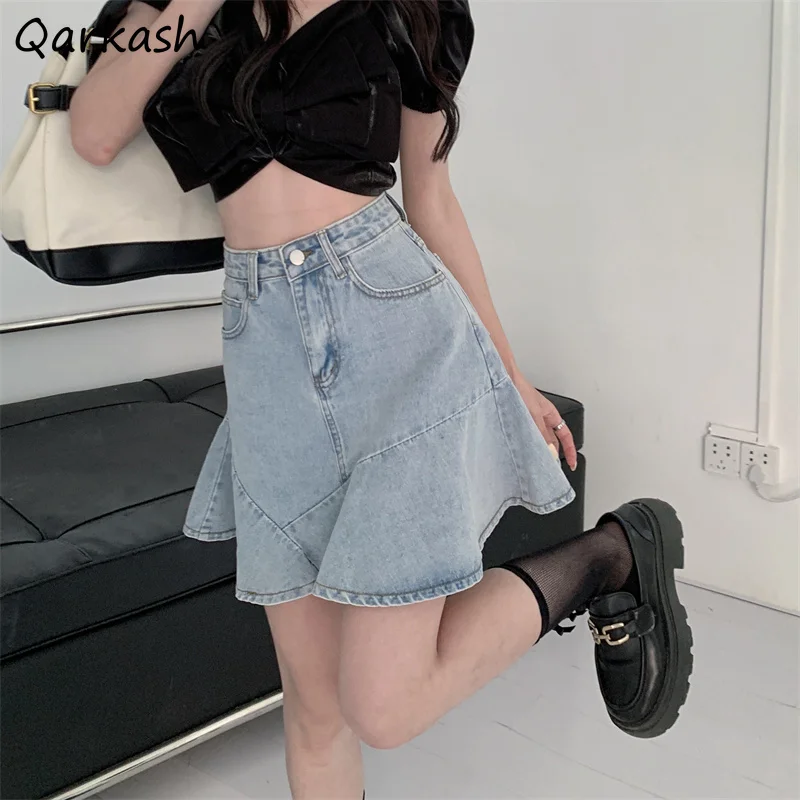 

Skirts Women Basic Design Lovely Solid Leisure Trumpet Summer Мини Юбки High Waist Simple Chic All-match Students Ins Femme Cozy