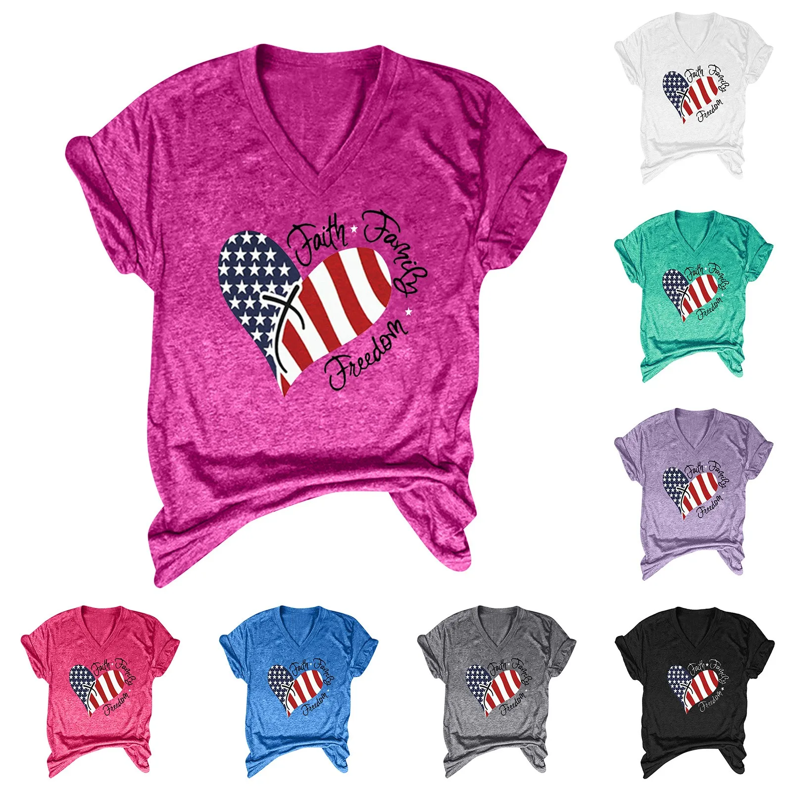 American Flag Print Women T Shirt Round Neck Short Sleeve Independence Day 4th Of July Flag Tops Female Loose Patriotic Blouse