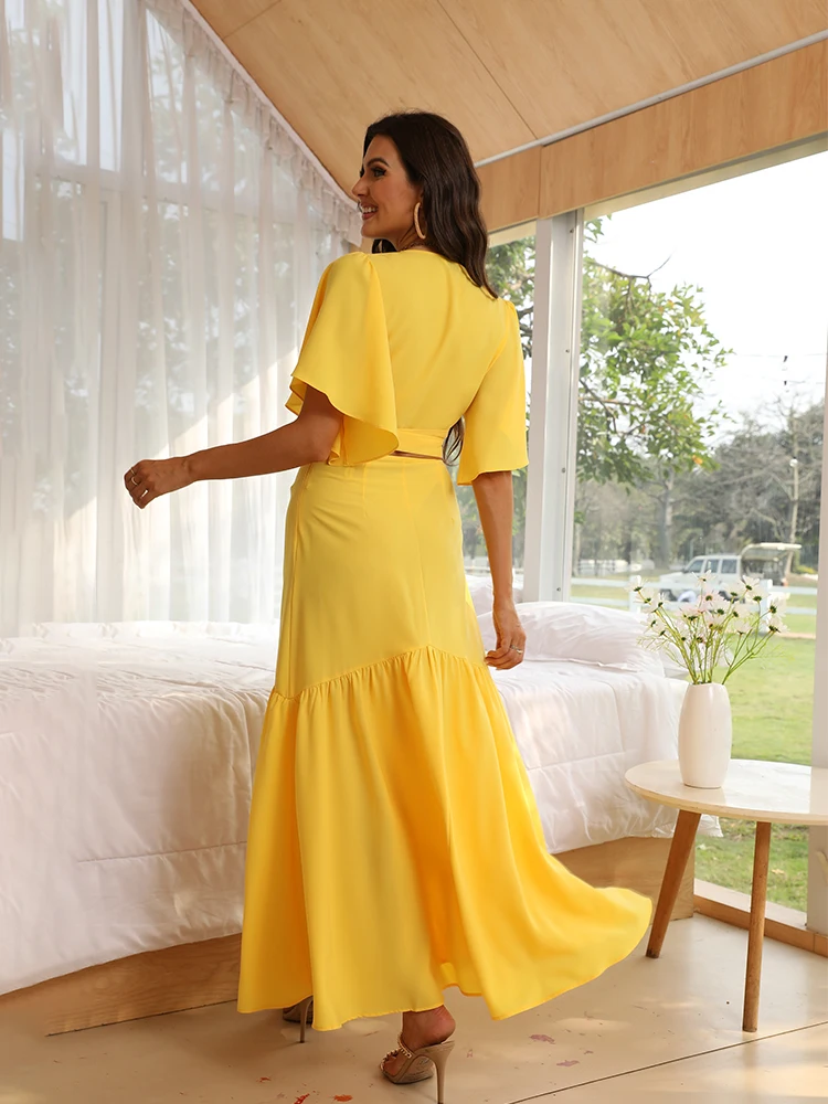 Платье женское длинное Бандажное в стиле бохо пикантное Клубное с запахом