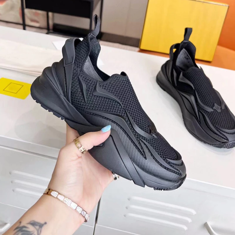 

Flow Technical Slip-on Running Sneakers in Tonal Stretch Jacquard Knit Mesh Fabric Men's summer-comfortable trainers