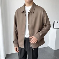 autumn short jacket men slim fashion khaki black casual zip lapel jacket men korean style loose bomber jacket mens coat m 2xl