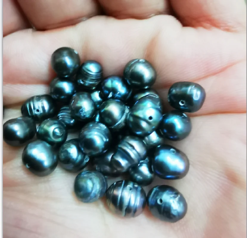 

Wholesale 10 loose pearls about6.5x7.8mm Natural Sea genuine black loose pearl Jewelry DIY Necklace Bracelet Full Drilled