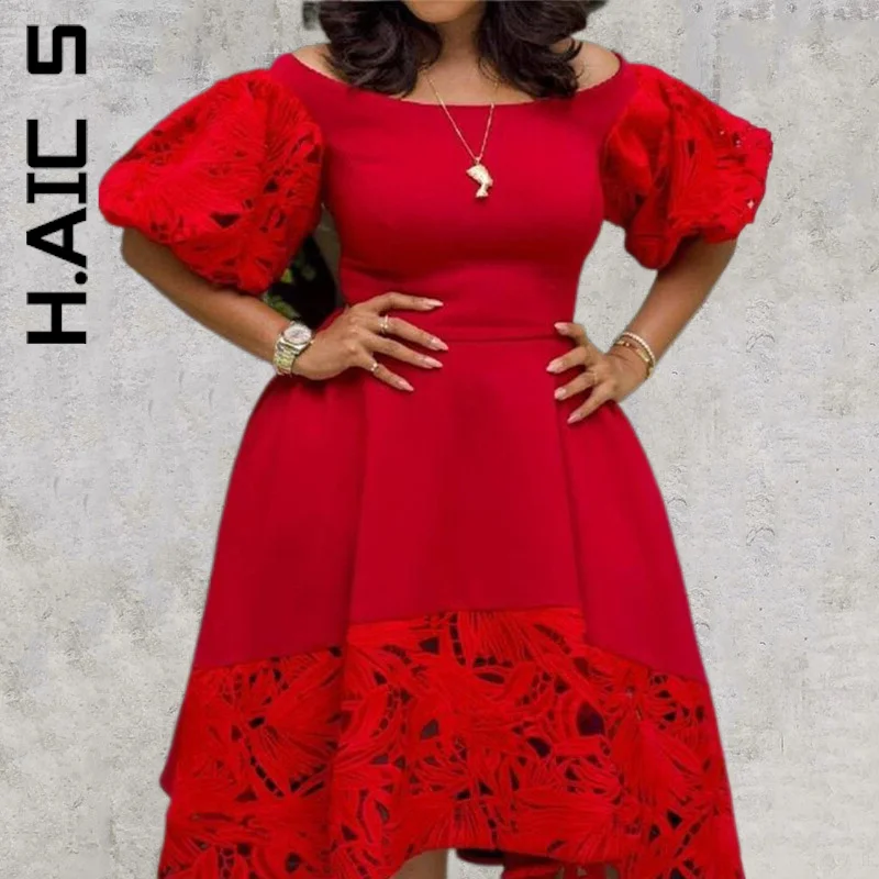 Женское платье с коротким рукавом H. АИК модное миди открытыми плечами кружевная