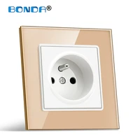 bonda electrical socket french standard 16a plug wall power outlets with usb tempered crystal glass panel kids safety protection
