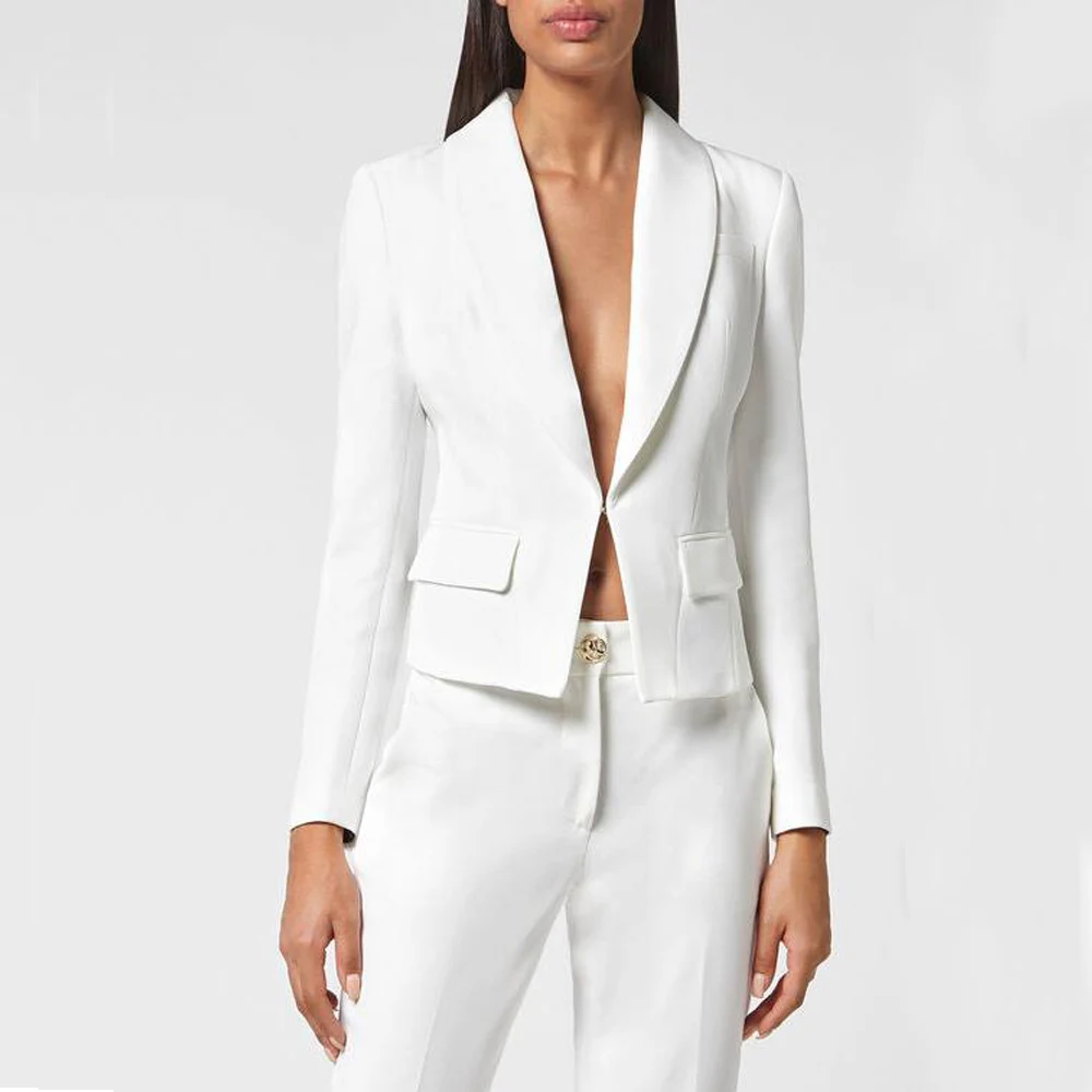 Hidden Buckle Traf Suit + Pants 2-piece Set Shawl Collar Women's Suit Luxury Customizable Size and Color Elegant Women's Sets