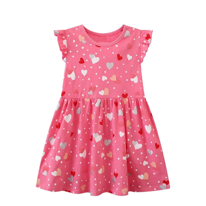 

Jumping Meters 2-8T Hearts Print Girls Dresses Summer Sleeveless Princess Baby Party Dress Clothing Kids Costume Cartoon Frocks