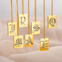 goth initials necklaces for women men gold art old english letter a z pendant choker stainless steel chain necklace jewelry gift