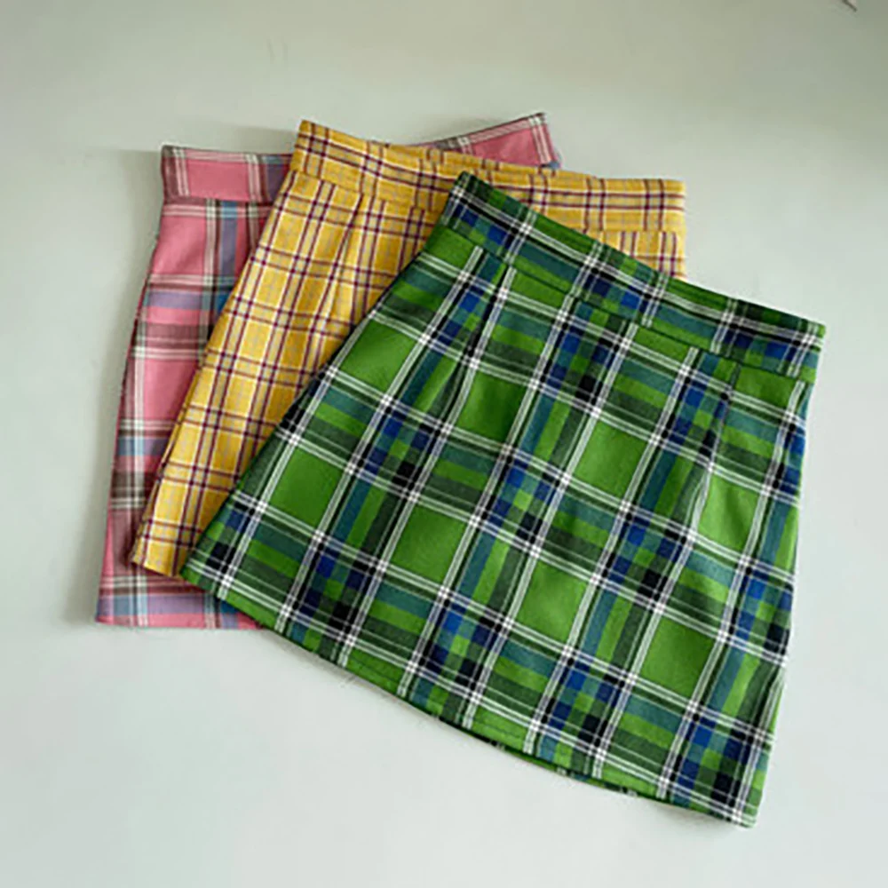 Pink Plaid Skirt Women's 2022 Spring and Summer New Fashion All-match Green High-waisted Slim  High-end  Package Hip Short Skirt