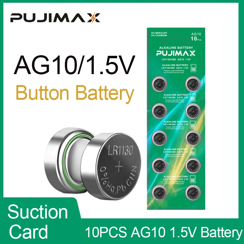 

10 шт., Кнопочная батарея PHOMAX AG10 1,5 в LR54 G10 V389 SR1130W