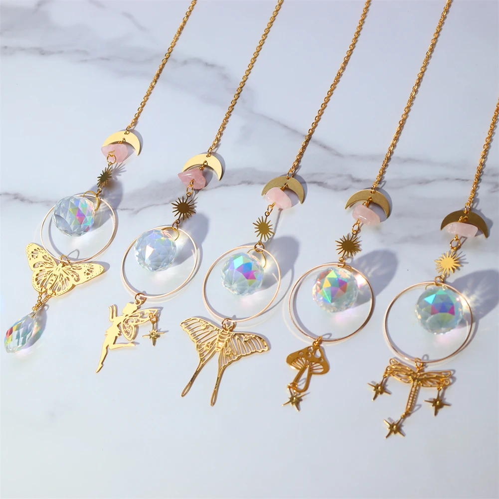 

5 шт. хрустальные ветряные колокольчики, Бабочка, гриб, фея, стрекоза, призмы, металлический светильник, ветряной колокольчик, подвесные укра...