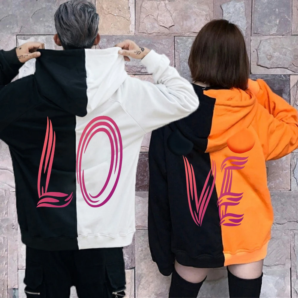 Couples Matching Hoodies Love Heart Print Kawaii Sweatshirts Couples Matching Set Girlfriend & Boyfriend Lovers Funny Hoodie