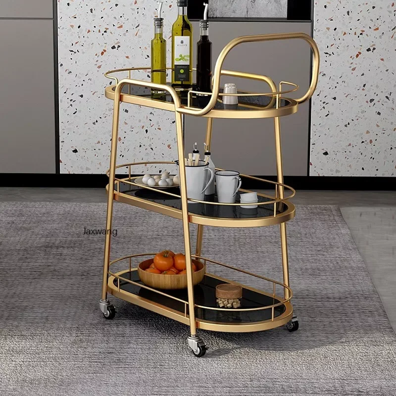 

Nordic furniture Kitchen Trolley Dining Car Trolley Commercial High-end Household Glass Designer Ins Mobile Delivery Car Rack
