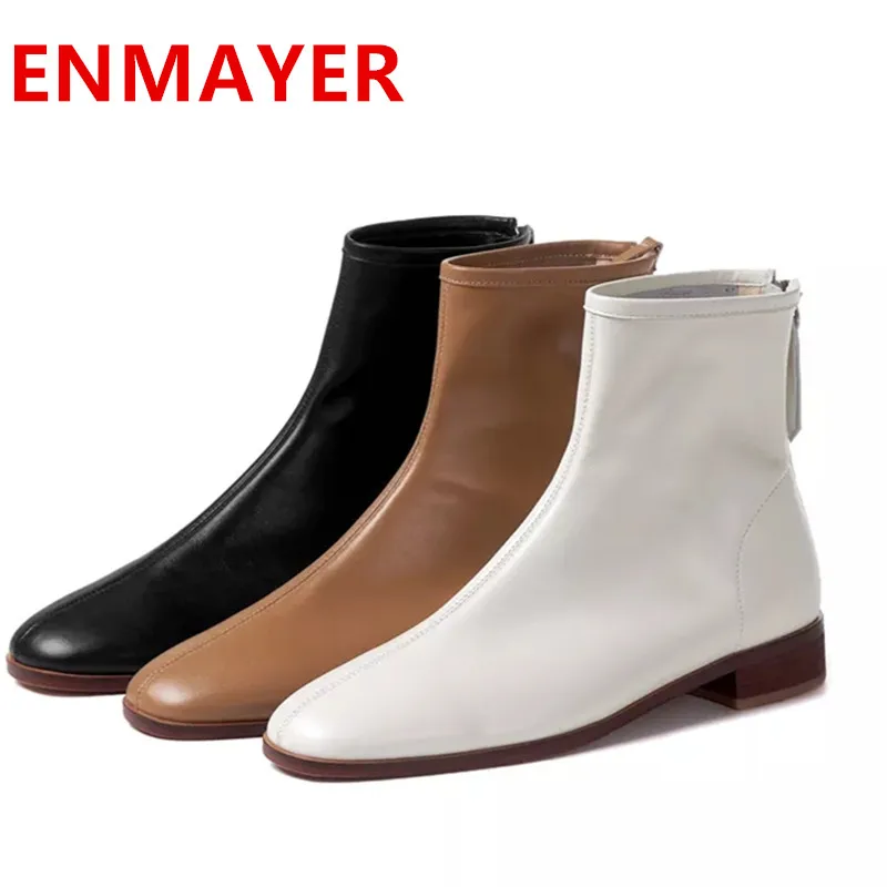 

Женские ботинки из натуральной кожи, на молнии сзади, с круглым носком