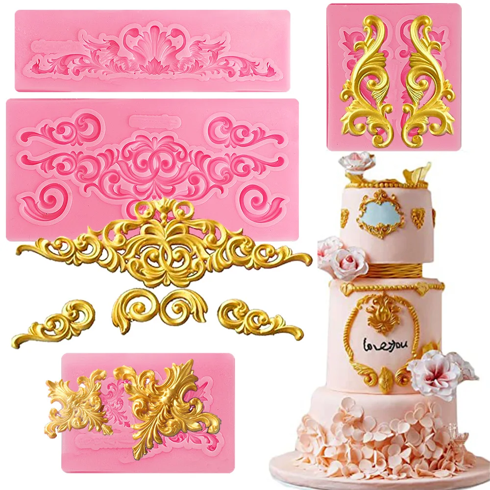 

Variety of European style lace retro photo frame embossed border decoration gem silicone mold fondant cake soft clay epoxy mold