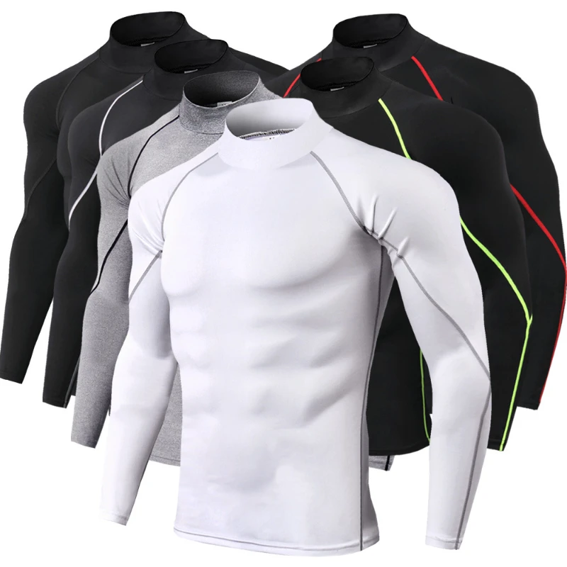 Winter Man Long Sleeve Shirts Thermal Fitness Compression T-Shirts Stand Collar 3D Jog Autumn Cycle Outdoor Breathable Sport Top