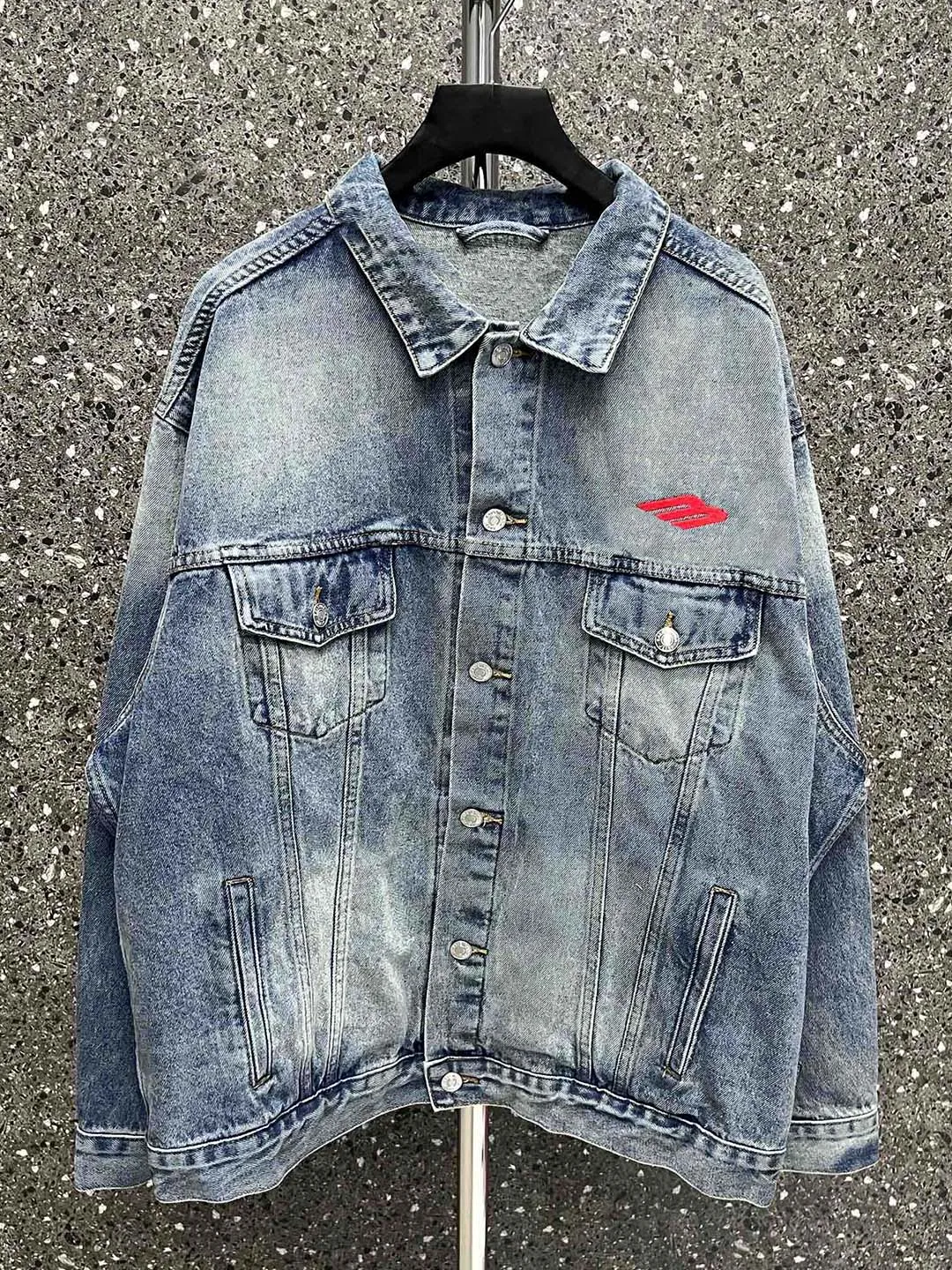 

BEST VERSION 3B SPORTS ICON Blue Denim Jacket Men Women OVERSIZED VINTAGE Front Back Embroidery Jacket Men