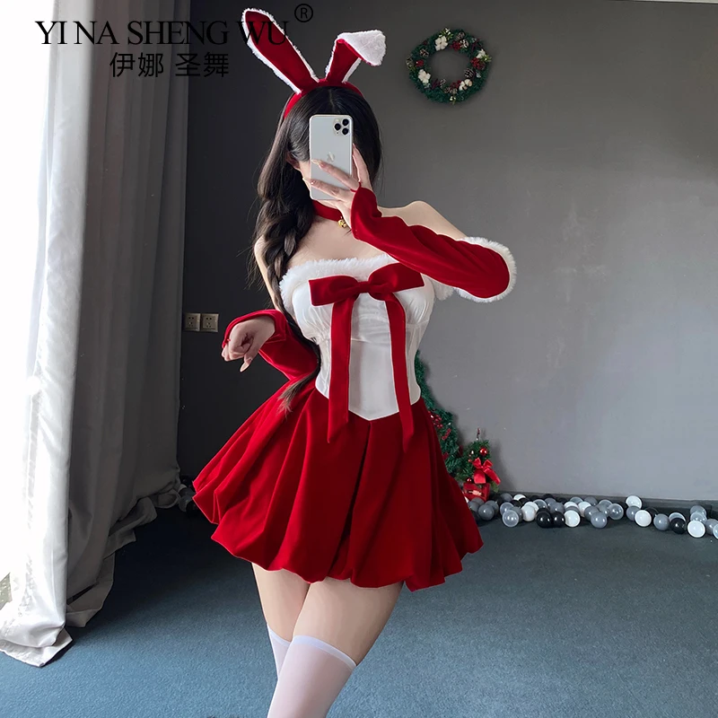 Рождественский костюм сексуальная униформа кролика для девочек искушение