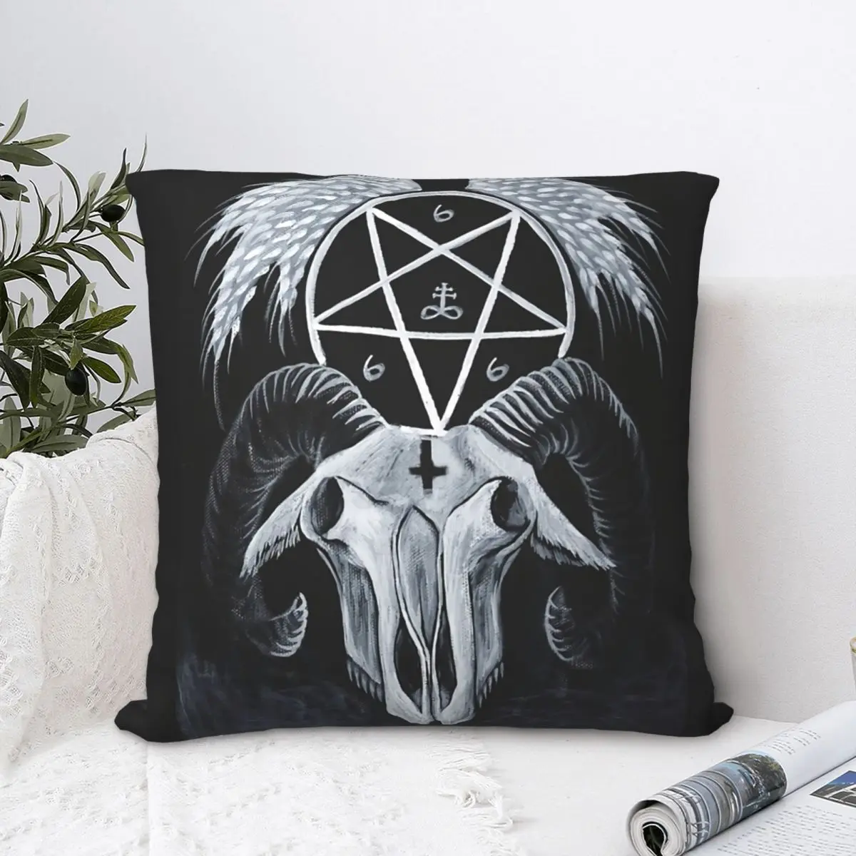 

Smokey Pentagram Wings Throw Pillow Case Baphomet Art Cushion For Home Sofa Chair Decorative Hug Pillowcase