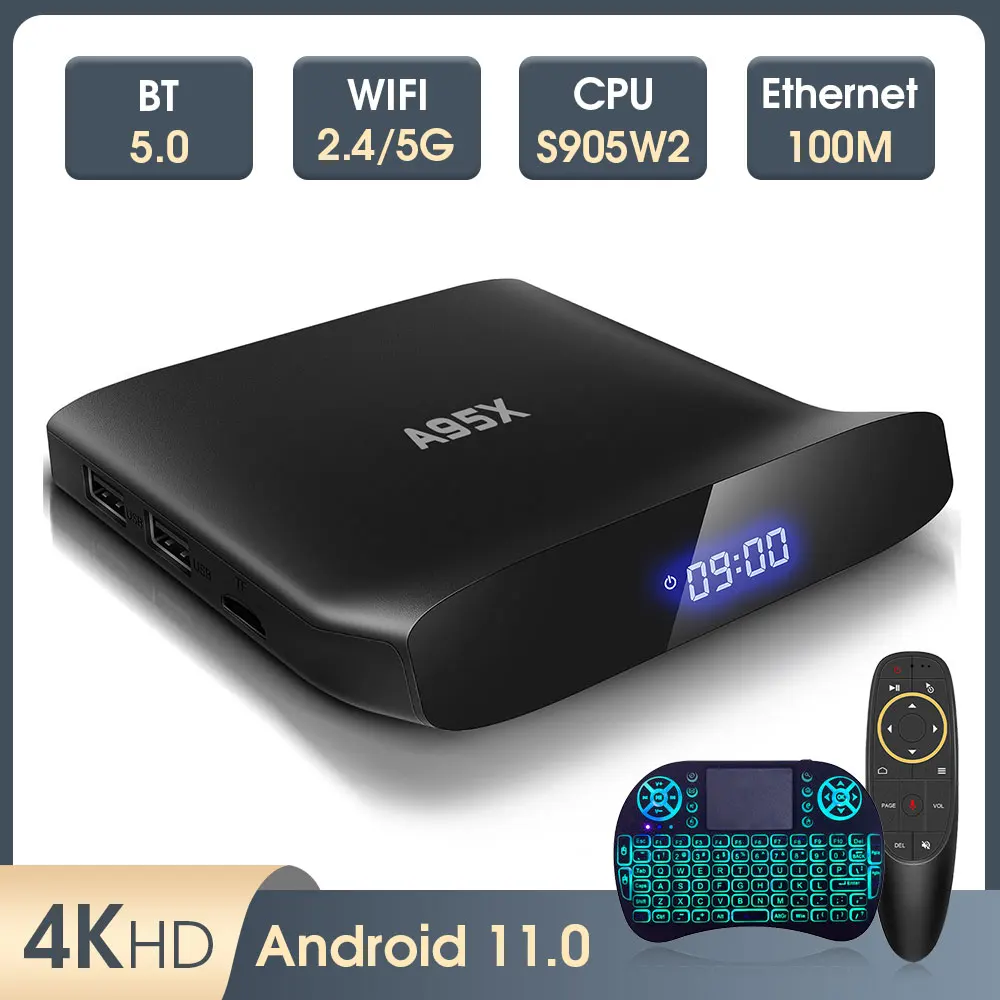 Приставка Смарт-ТВ A95X W2 2 4 ГГц двойной Wi-Fi 4K Android 11 Amlogic S905W2 Гб ОЗУ 64 ПЗУ поддержка