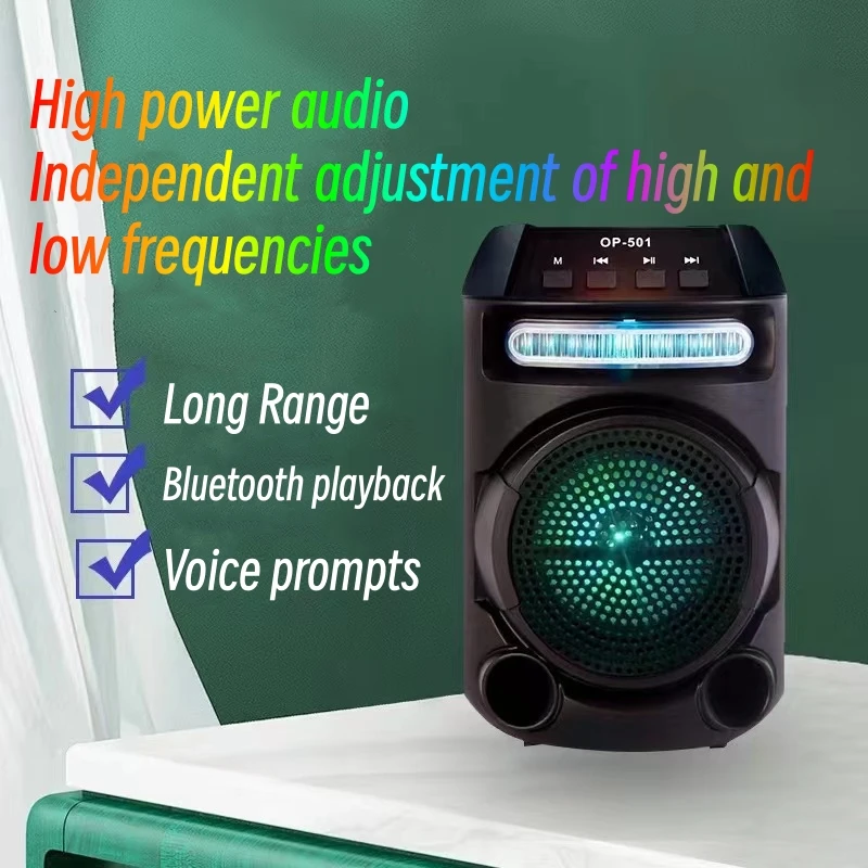 

Четырёхдюймовый Bluetooth-динамик OP-501, наружный портативный с микрофоном, динамик для домашнего кинотеатра, звуковой ТВ-динамик