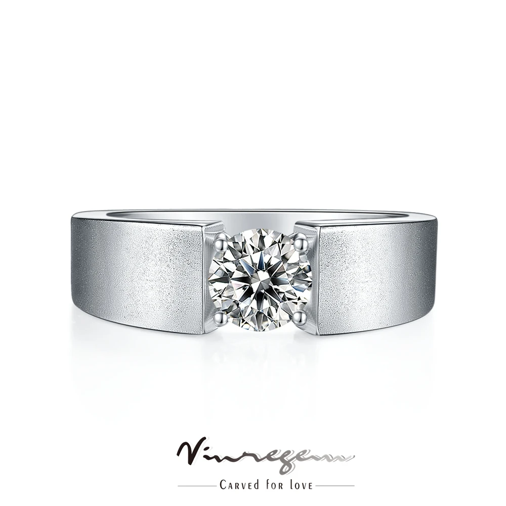 

Vinregem 925 Sterling Silver Round Brilliant Cut 1CT VVS1 Pass Test Diamonds D Moissanite Ring for Women Men Gifts Drop shipping