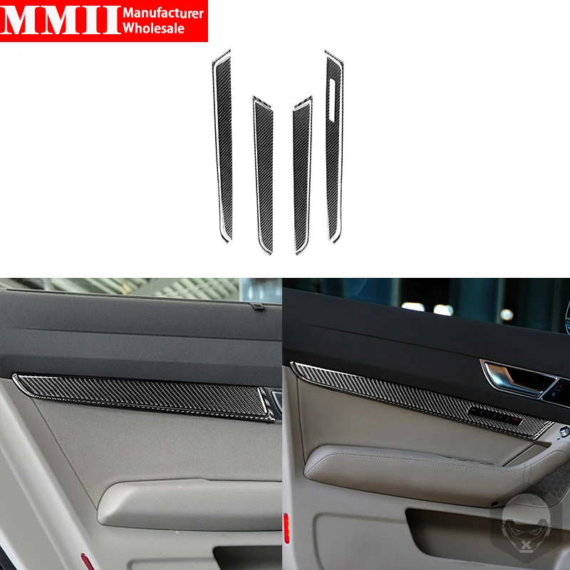 

For Audi A6 S6 2005-2011 Carbon Fiber Car Door Handle Decoration Strips Stickers Set Interior Trim Styling Cover Car Accessories