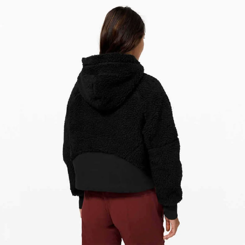 LuluWomen Velvet Hoodies Jacket Autumn Winter Scuba Half Zipper Sweatshirt Lamb Wool Thick Thermal Outdoor Sports Yoga Bodysuit