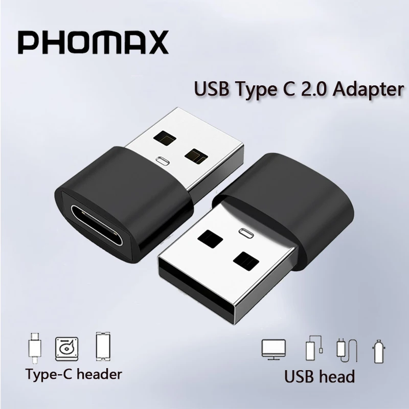 

PHOMAX USB 2.0 Type C Adapter USB Male to Type C Female Converter For Charging Data Transfer Connector Smartphones Accessories