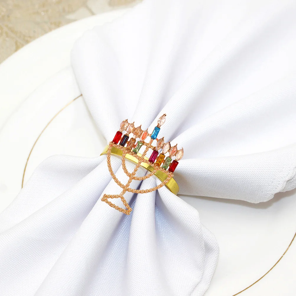 

Menorah Molding Napkin Rings Dining Table Napkin Ring Serviette Buckles Colorful Diamond Candlestick Button Napkin Ring