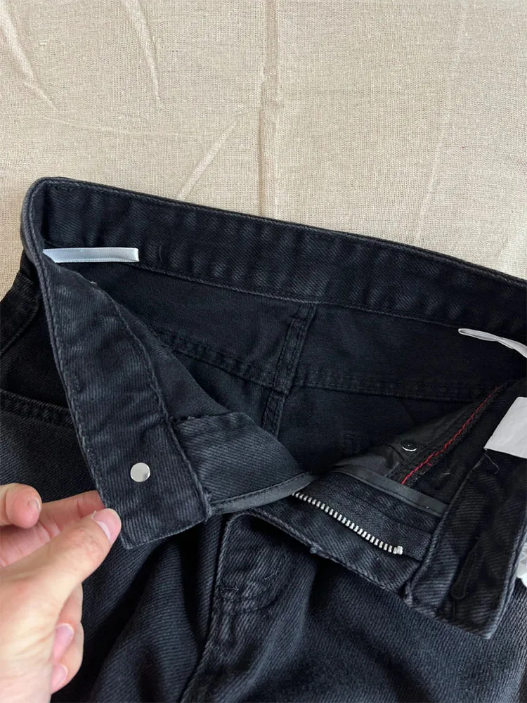 Черные джинсы Gyaru в стиле гранж-кпоп Отбеленные джинсовые брюки винтажные