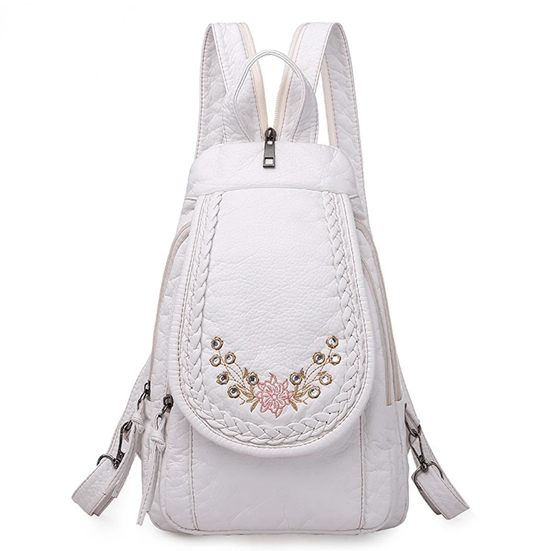 

High Quality Backpack for Women 2022 New White Leather Backpacks School Bag for Teenage Girls Female Travel Backpack Chest Bag